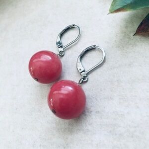 Dark Pink Rhodonite Sphere Drop Earrings